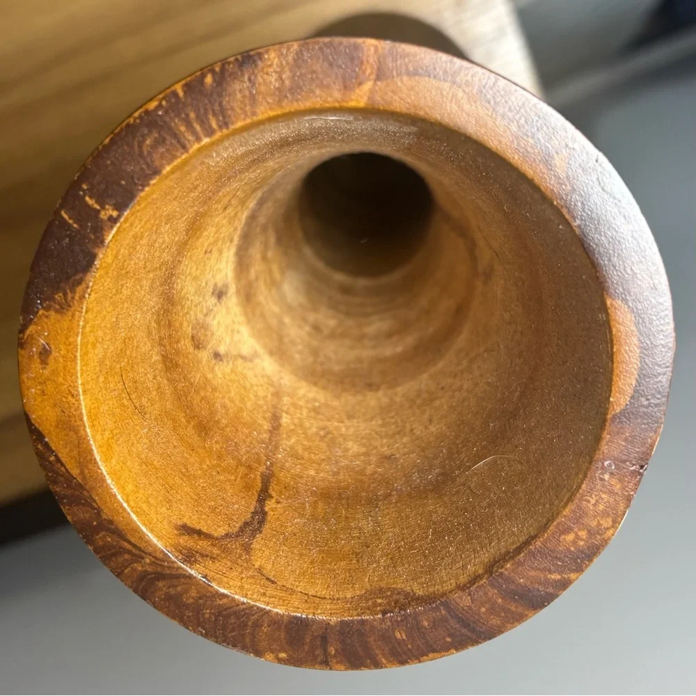 Thailand Art Hand Carved Tropical Flower Cylindrical Mango Wood Vase, [14-inch]
